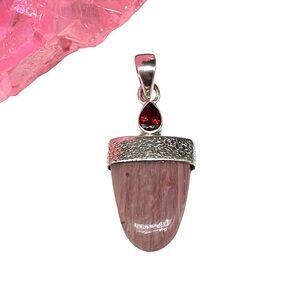 Pink Tulip Quartz Garnet Necklace Pendant Solid 925 Sterling Silver